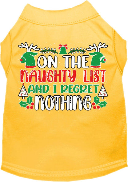 Christmas Pet Dog & Cat Shirt Screen Printed, "On The Naughty List And I Regret Nothing"