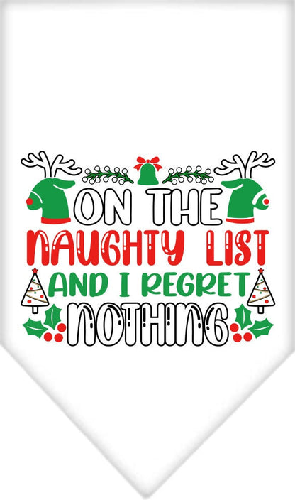 Christmas Pet and Dog Bandana Screen Printed, "On The Naughty List And I Regret Nothing"