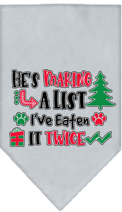 Christmas Pet and Dog Bandana Screen Printed, "He's Making A List, I've Eaten It Twice"