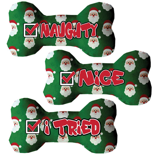 Christmas Pet & Dog Plush Bone Toys, &quot;Naughty, Nice, or I Tried&quot;