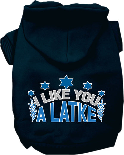 Hanukkah Pet, Dog and Cat Hoodie Screen Printed, "I Like You A Latke"