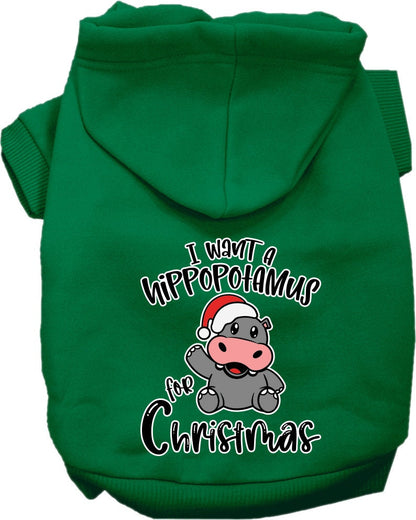 Christmas Pet, Dog & Cat Hoodie Screen Printed, "I Want A Hippopotamus For Christmas"