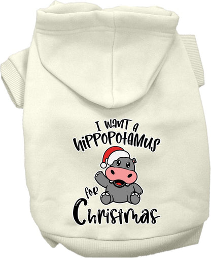 Christmas Pet, Dog & Cat Hoodie Screen Printed, "I Want A Hippopotamus For Christmas"