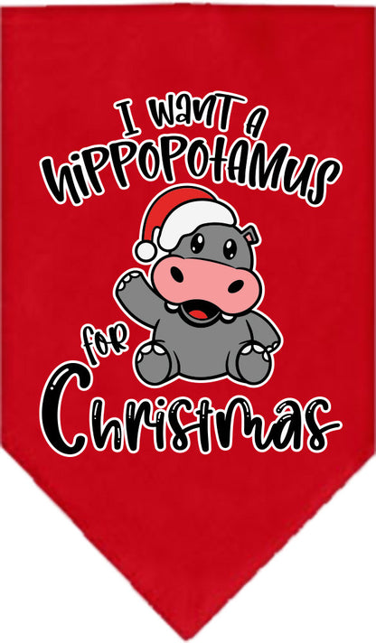 Christmas Pet and Dog Bandana Screen Printed, "I Want A Hippopotamus For Christmas"