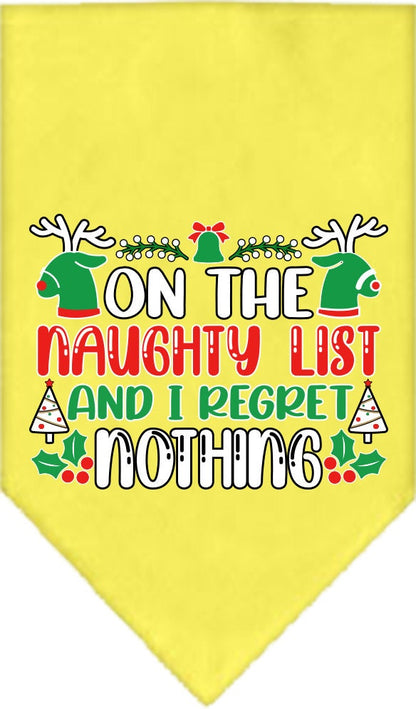 Christmas Pet and Dog Bandana Screen Printed, "On The Naughty List And I Regret Nothing"