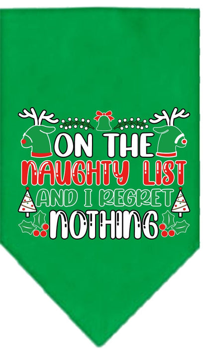 Christmas Pet and Dog Bandana Screen Printed, "On The Naughty List And I Regret Nothing"