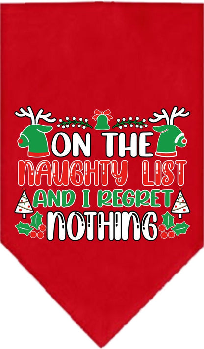 Christmas Pet and Dog Bandana Screen Printed, "On The Naughty List And I Regret Nothing"