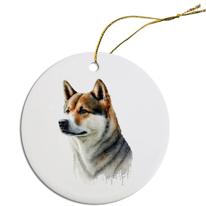 Dog Breed Specific Round Christmas Ornament, "Akita"