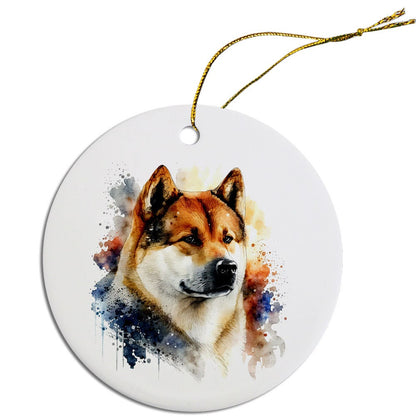 Dog Breed Specific Round Christmas Ornament, "Akita"