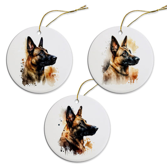 Dog Breed Specific Round Christmas Ornament, "Belgian Sheepdog"