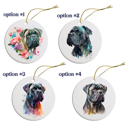 Dog Breed Specific Round Christmas Ornament, "Cane Corso"