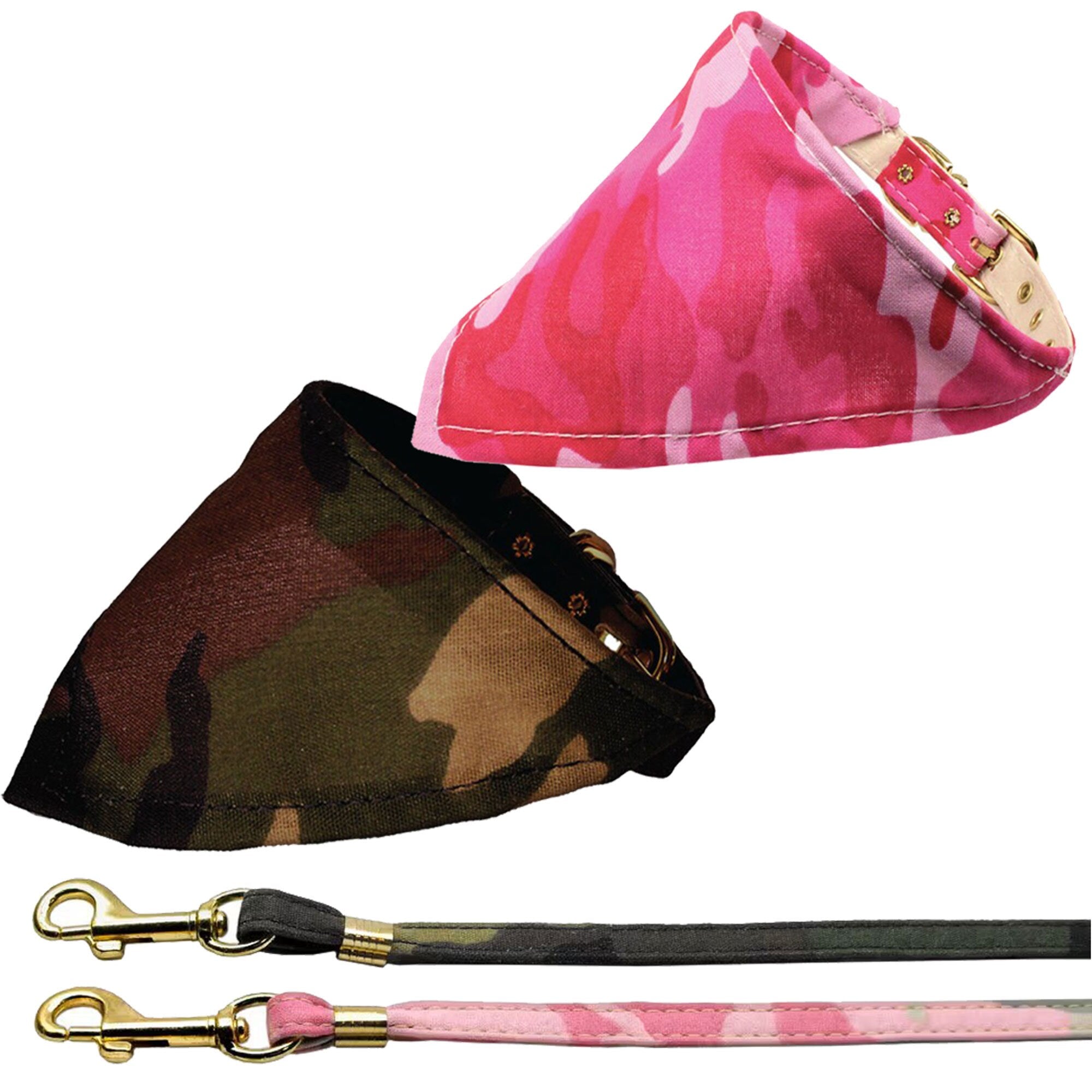 Pet and Dog Bandana Collar or matching Plain 3/8&quot; wide by 4 ft long Leash, &quot;Camo Group&quot; *Choose from: Pink Camo or Green Camo*
