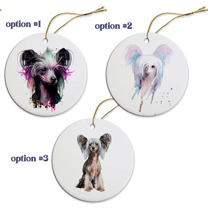 Dog Breed Specific Round Christmas Ornament, "Chinese Crested"