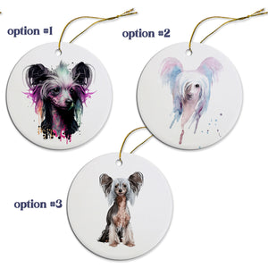 Dog Breed Specific Round Christmas Ornament, "Chinese Crested"