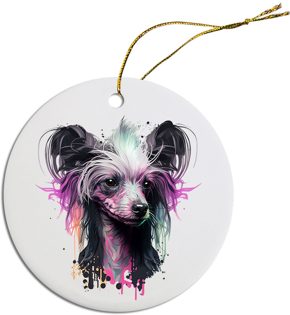 Dog Breed Specific Round Christmas Ornament, "Chinese Crested"
