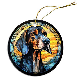 Dog Breed Christmas Ornament Stained Glass Style, "Coonhound"