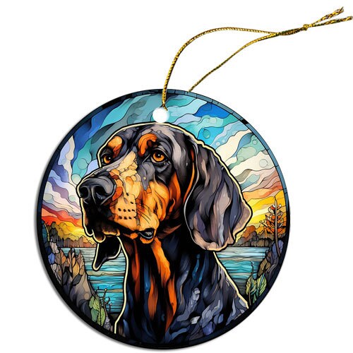 Dog Breed Christmas Ornament Stained Glass Style, "Coonhound"