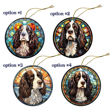 Dog Breed Christmas Ornament Stained Glass Style, "English Springer Spaniel"