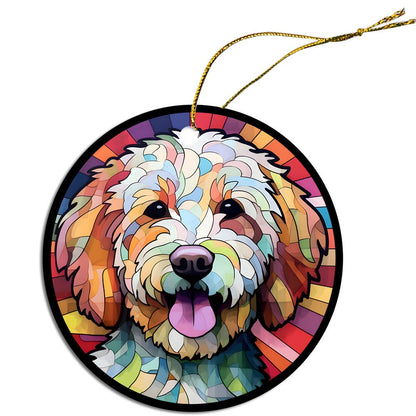 Dog Breed Christmas Ornament Stained Glass Style, "Labradoodle"