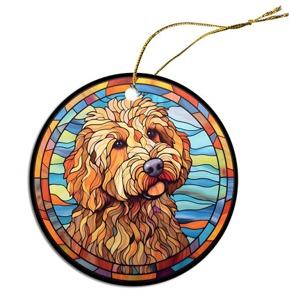 Dog Breed Christmas Ornament Stained Glass Style, "Labradoodle"