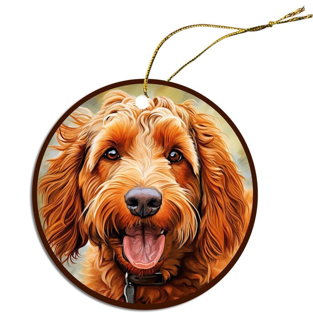 Dog Breed Specific Round Christmas Ornament, "Irish Doodle"