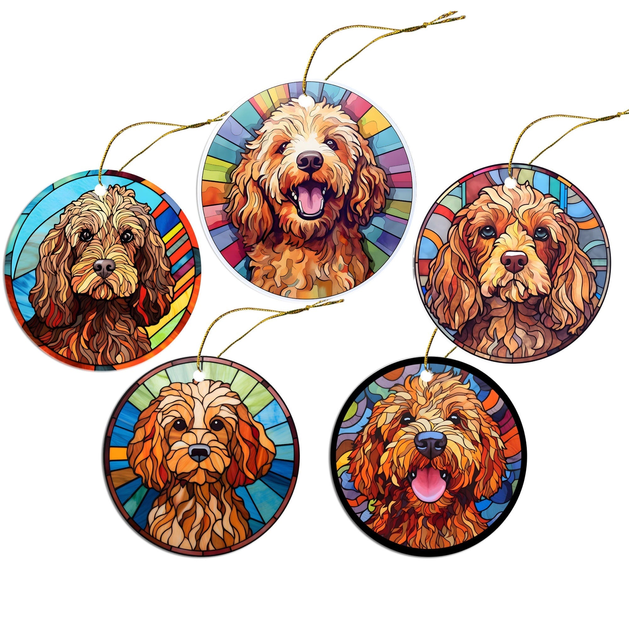 Dog Breed Christmas Ornament Stained Glass Style, "Cockapoo"