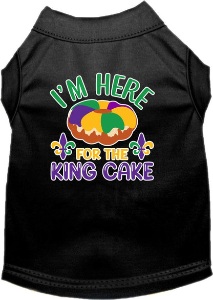 Pet Dog & Cat Screen Printed Shirt for Small to Medium Pets (Sizes XS-XL), "I'm Here For The King Cake"