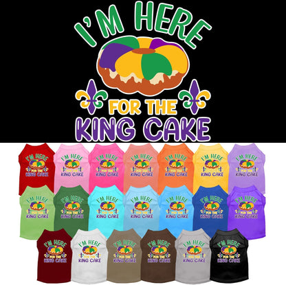 Pet Dog & Cat Screen Printed Shirt for Small to Medium Pets (Sizes XS-XL), "I'm Here For The King Cake"