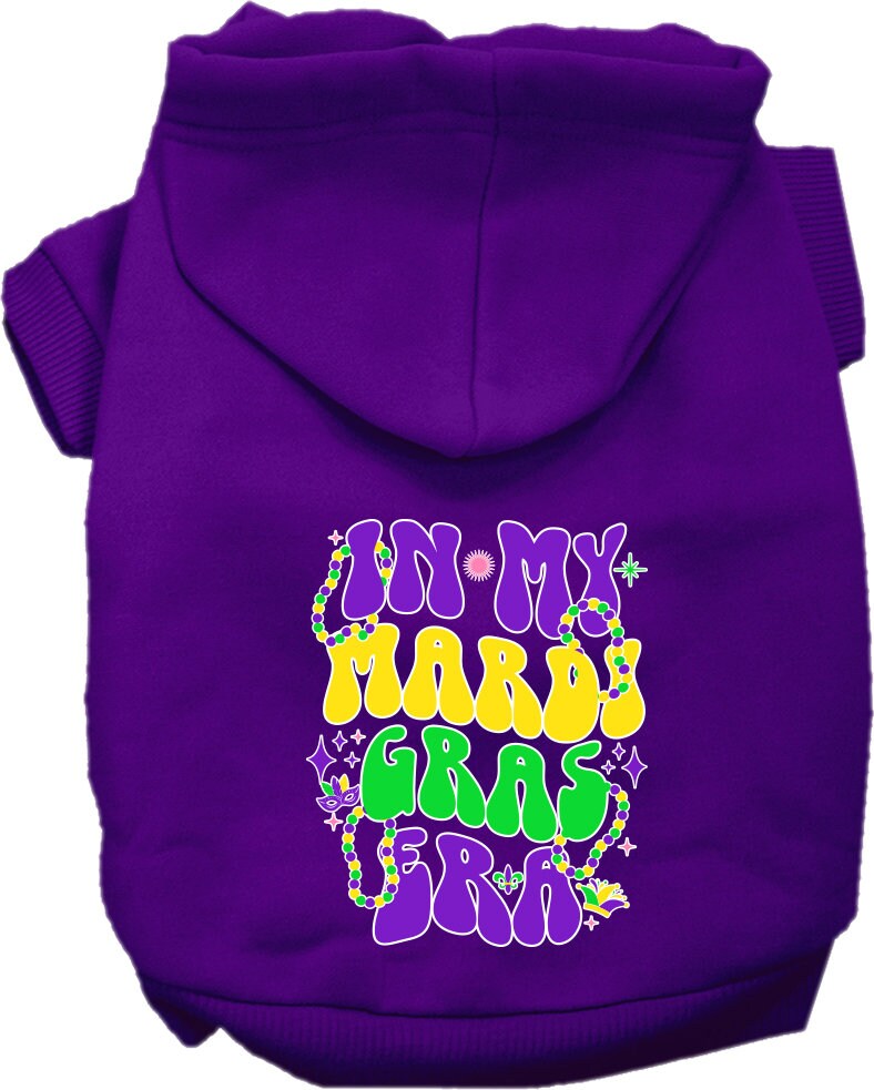 Pet Dog & Cat Screen Printed Hoodie for Small to Medium Pets (Sizes XS-XL), "In My Mardi Gras Era"