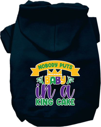 Pet Dog & Cat Screen Printed Hoodie for Small to Medium Pets (Sizes XS-XL), "Nobody Puts Baby In A King Cake"