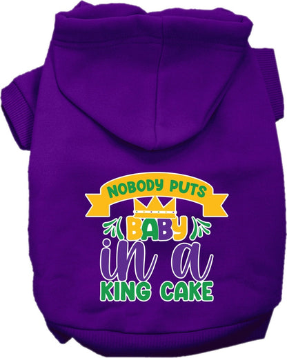 Pet Dog & Cat Screen Printed Hoodie for Small to Medium Pets (Sizes XS-XL), "Nobody Puts Baby In A King Cake"