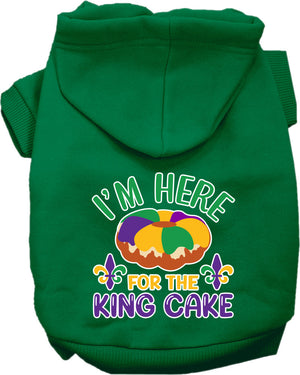 Pet Dog & Cat Screen Printed Hoodie for Medium to Large Pets (Sizes 2XL-6XL), "I'm Here For The King Cake"