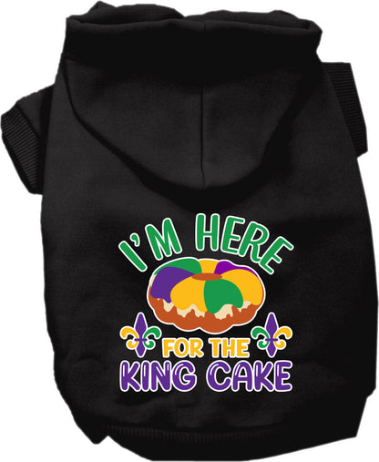 Pet Dog & Cat Screen Printed Hoodie for Small to Medium Pets (Sizes XS-XL), "I'm Here For The King Cake"