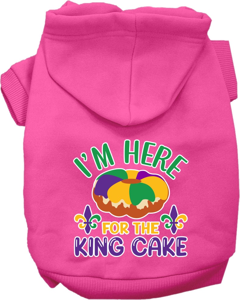 Pet Dog & Cat Screen Printed Hoodie for Small to Medium Pets (Sizes XS-XL), "I'm Here For The King Cake"