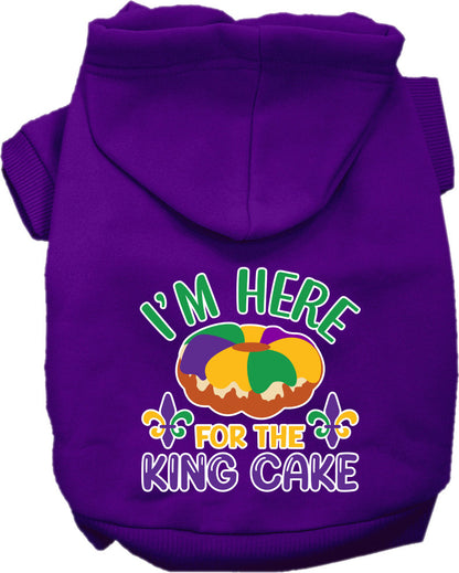 Pet Dog & Cat Screen Printed Hoodie for Small to Medium Pets (Sizes XS-XL), "I'm Here For The King Cake"