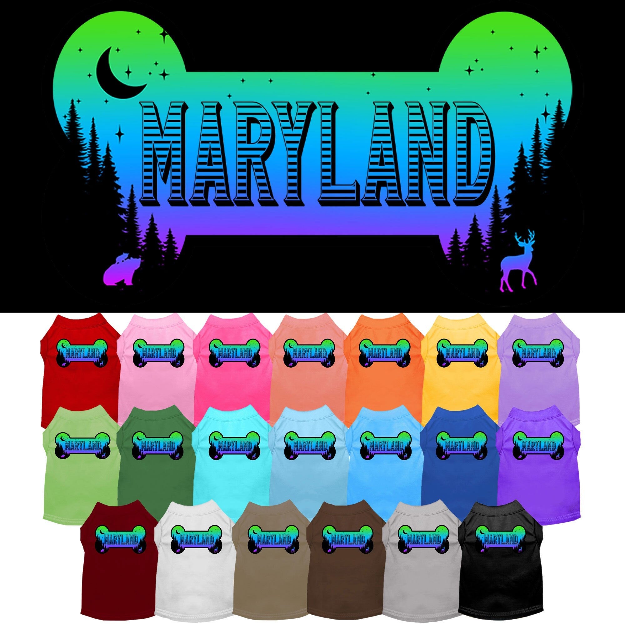 Pet Dog & Cat Screen Printed Shirt for Small to Medium Pets (Sizes XS-XL), "Maryland Mountain Shades"