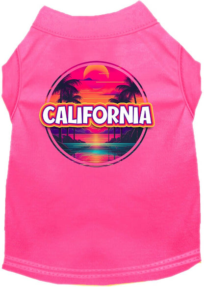 Pet Dog & Cat Screen Printed Shirt for Small to Medium Pets (Sizes XS-XL), "California Neon Beach Sunset"