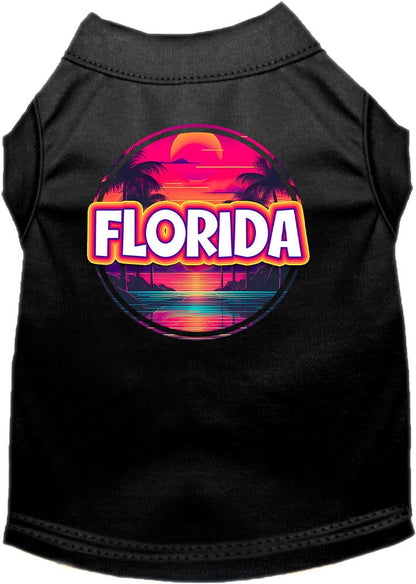 Pet Dog & Cat Screen Printed Shirt for Small to Medium Pets (Sizes XS-XL), "Florida Neon Beach Sunset"