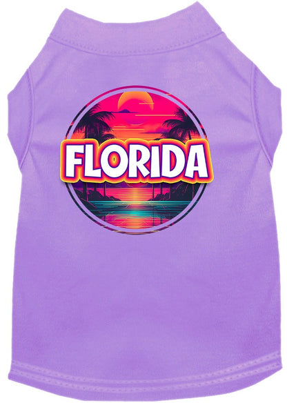 Pet Dog & Cat Screen Printed Shirt for Small to Medium Pets (Sizes XS-XL), "Florida Neon Beach Sunset"