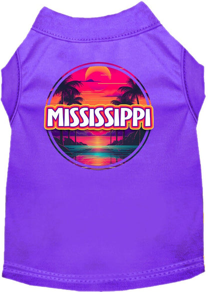 Pet Dog & Cat Screen Printed Shirt for Small to Medium Pets (Sizes XS-XL), "Mississippi Neon Beach Sunset"