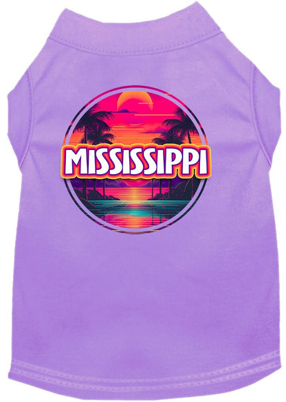 Pet Dog & Cat Screen Printed Shirt for Medium to Large Pets (Sizes 2XL-6XL), "Mississippi Neon Beach Sunset"