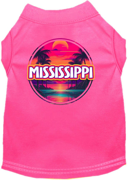 Pet Dog & Cat Screen Printed Shirt for Medium to Large Pets (Sizes 2XL-6XL), "Mississippi Neon Beach Sunset"