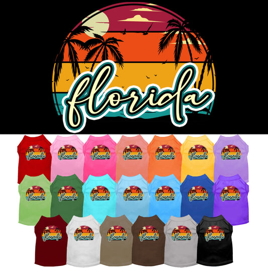 Pet Dog & Cat Screen Printed Shirt for Medium to Large Pets (Sizes 2XL-6XL), &quot;Florida Retro Beach Sunset&quot;