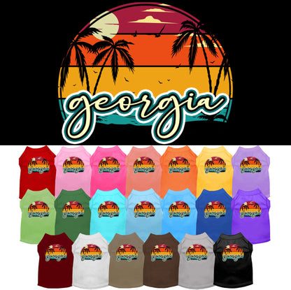 Pet Dog & Cat Screen Printed Shirt for Medium to Large Pets (Sizes 2XL-6XL), &quot;Georgia Retro Beach Sunset&quot;