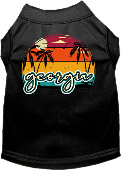 Pet Dog & Cat Screen Printed Shirt for Small to Medium Pets (Sizes XS-XL), "Georgia Retro Beach Sunset"