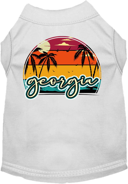 Pet Dog & Cat Screen Printed Shirt for Small to Medium Pets (Sizes XS-XL), "Georgia Retro Beach Sunset"