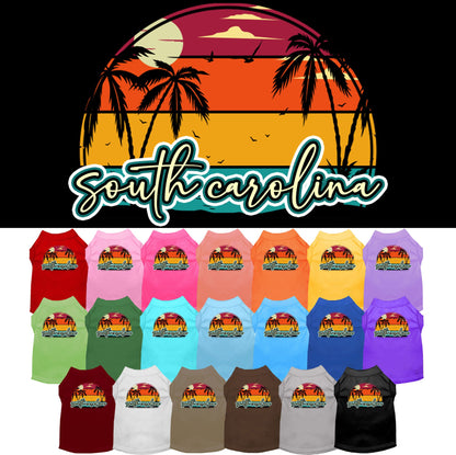 Pet Dog & Cat Screen Printed Shirt for Medium to Large Pets (Sizes 2XL-6XL), &quot;South Carolina Retro Beach Sunset&quot;