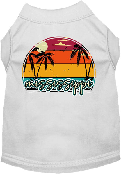 Pet Dog & Cat Screen Printed Shirt for Medium to Large Pets (Sizes 2XL-6XL), "Mississippi Retro Beach Sunset"