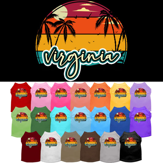 Pet Dog & Cat Screen Printed Shirt for Medium to Large Pets (Sizes 2XL-6XL), &quot;Virginia Retro Beach Sunset&quot;