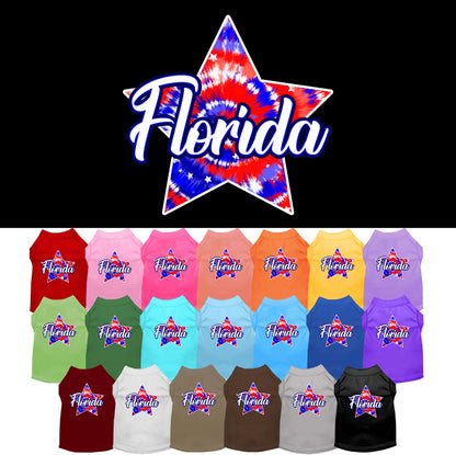 Pet Dog & Cat Screen Printed Shirt for Small to Medium Pets (Sizes XS-XL), &quot;Florida Patriotic Tie Dye&quot;